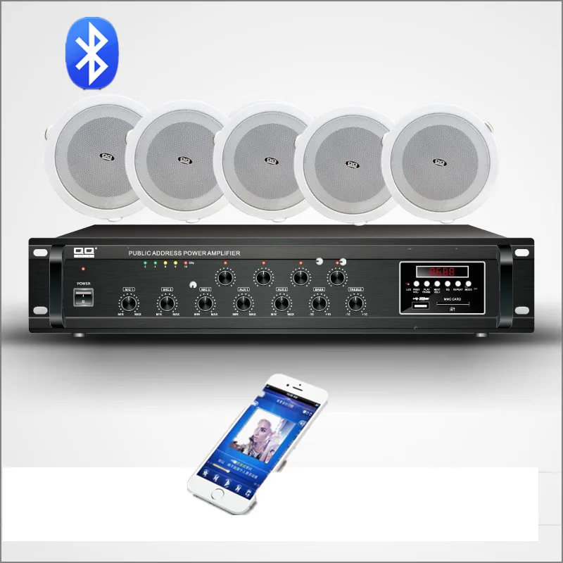 QQCHINAPA Music Equipment 100V Blue tooth 4 Zone Pa Amplifiers+5PCS Ceiling Mount Speaker For Shop,Office