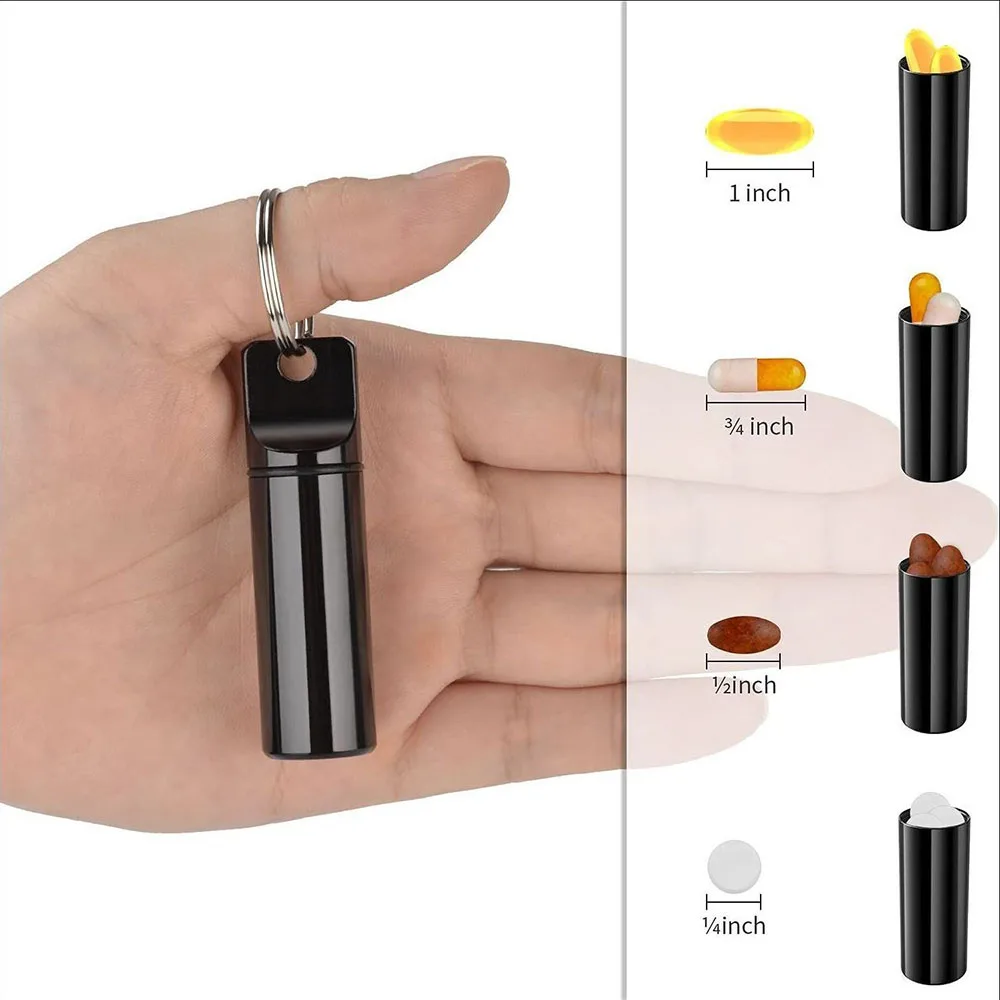 Aluminum Cylinder Pill Box Case Keychain Metal Waterproof Mini Portable Medicine Container Pill Box Organizer Case Bottle Holder