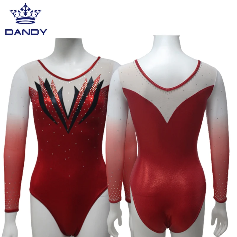 Блестящие трико из спандекса с длинным рукавом для девочек