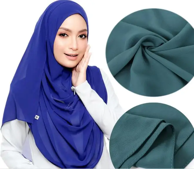 High Quality Satin Polyester Hijab Solid Pattern Plain Bubble Chiffon Shawl Long Winter tudung Girls Digital Mix Ethnically
