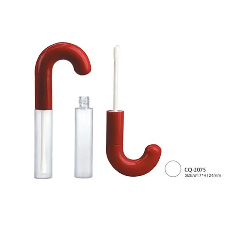 Plastic Lip Gloss Tube Cosmetic Packaging Best item for Christmas gifts Candy cane crutch shaped lipgloss tube
