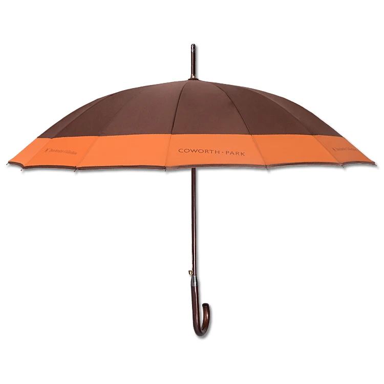 Customized Strong Metal Frame Plastic Handle Pongee Straight Umbrella 16 Ribs Stick Umbrella
