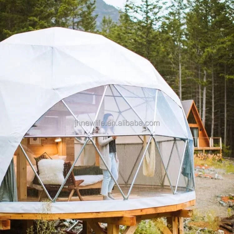 3V Winter Dome Tent Glamping Geodesic Igloo Geodome Hotel Tent with Stove Pipe