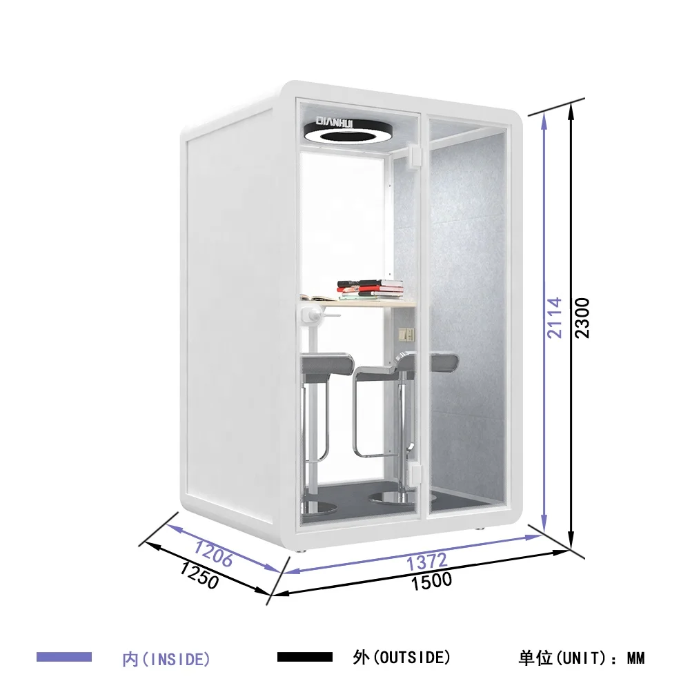 Co-working space 2 pax office work pods hollow glass soundproof phone booths premium booth exhibition ISO