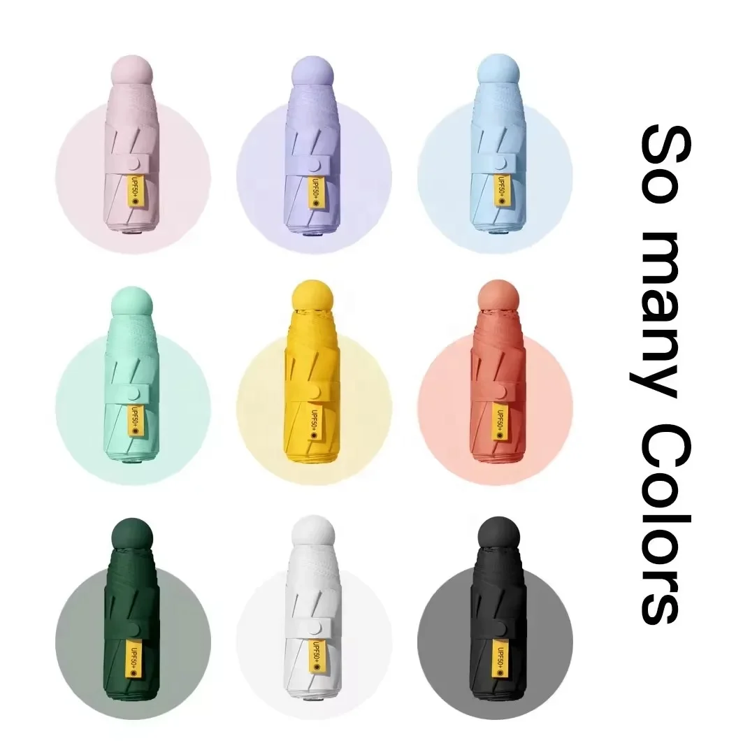 Portable Mini Five Folded Umbrella Capsule Manual Compact Custom Logo UV Protection Sun Rain Pocket Folding Umbrella With Case