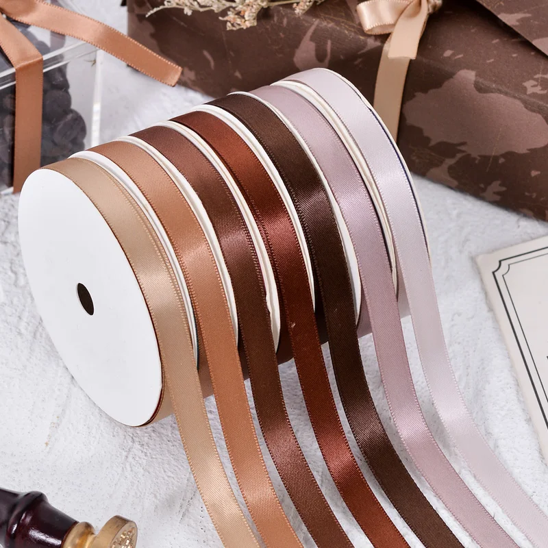YAMA brown Custom design print name logo on satin ribbon for gift packing and decoration