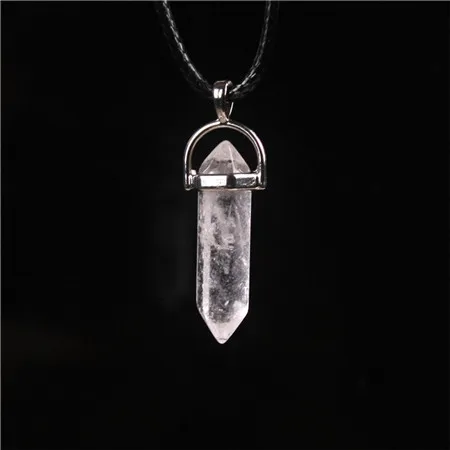 Stone Glass Crystal Pendant Amethyst Tiger Eye Stone Bullet Pendant Necklace Black Wax Rope Necklace