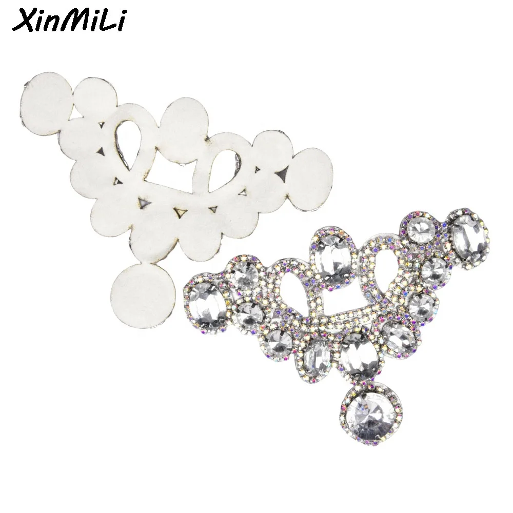 Rhinestone Crown Patches Embroidery Crystal Shoes Flower Apparel Applique for Bridal Dress Hats Bags Clothes Decoration