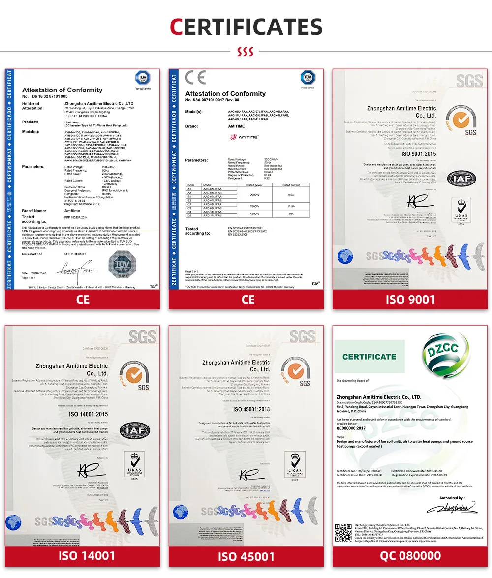 Erp Ce Keymark Certified Low Noise Amitime Custom Air-To-Water Cold Weather Ce Heat Pump Oem With HeatLITE