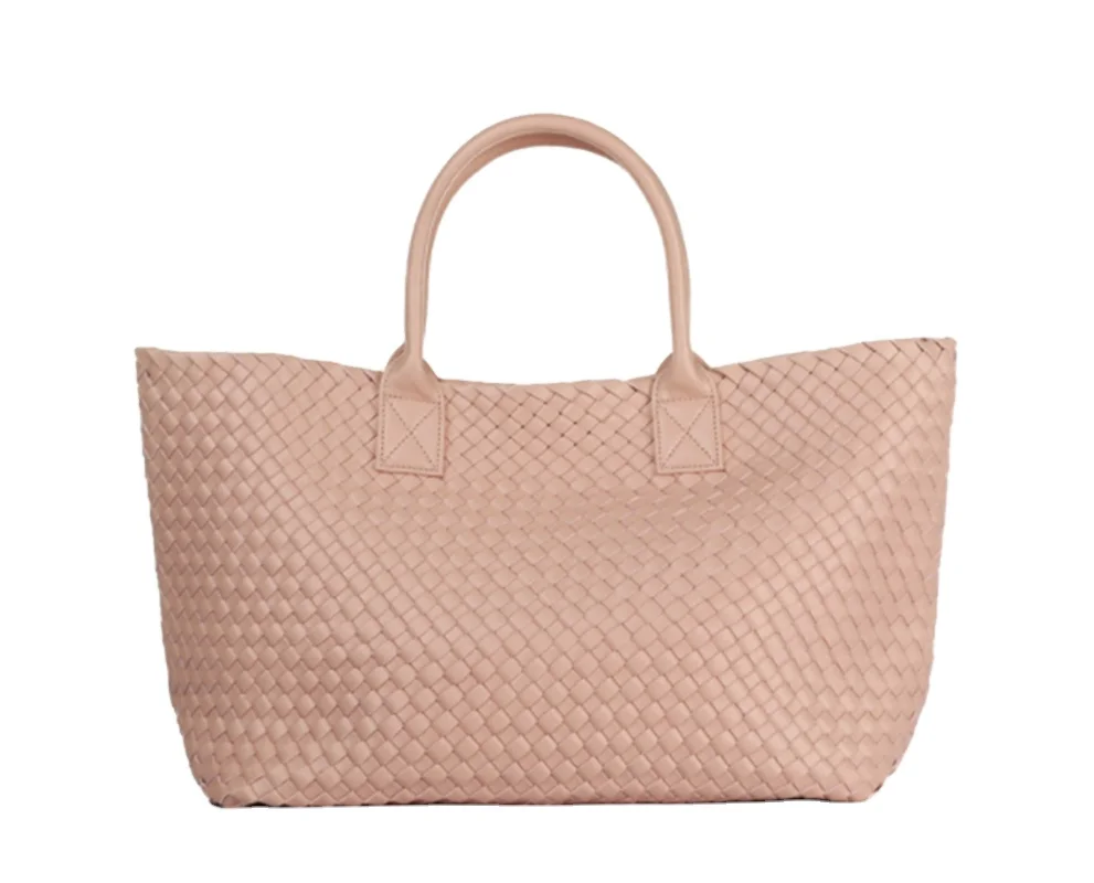 Spring Summer Vegan leather Material Bucket Shape Open Closure Weaved  Tote Bag For Girls Women