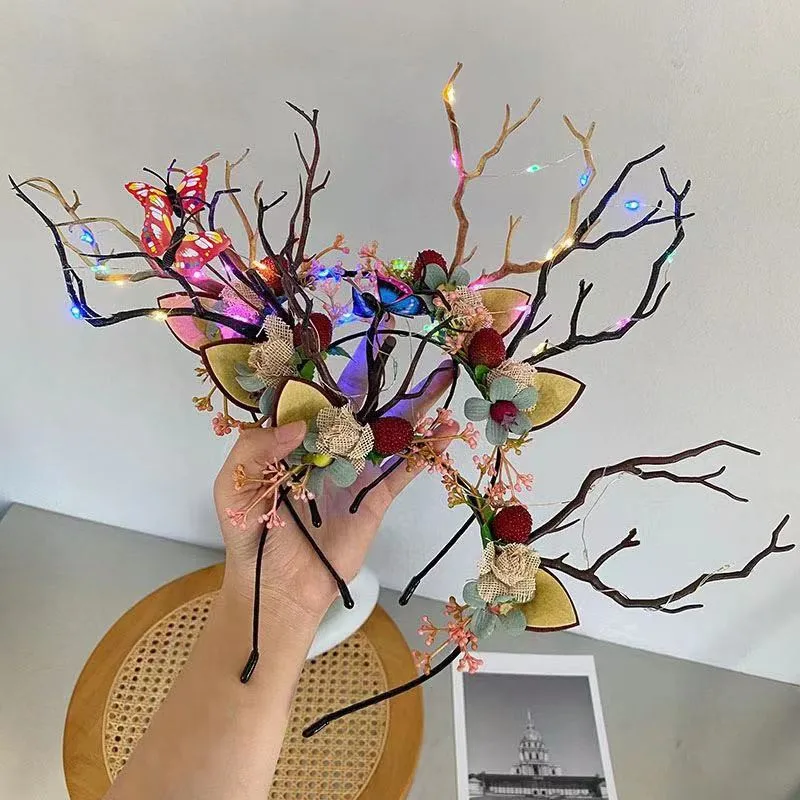 Christmas Antler Headband Halloween Headband Glowing Flashing Party Lights Child Female Headdress Elk Headband