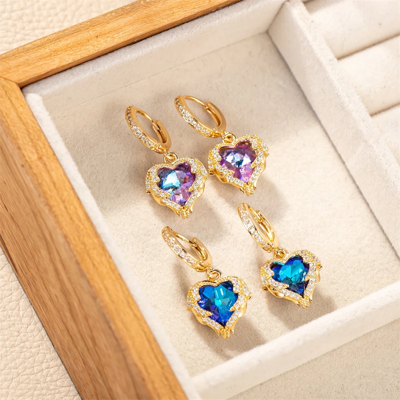 SZ Fashion 13*15mm Love Earrings With Diamond Gold Plated Heart Ocean Pendant Jewelry