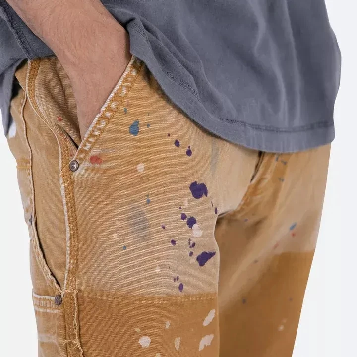 Wholesale Casual Paint Splatter Vintage Cargo Pant For Men Custom Mens Multi Pocket Cotton Flare Stacked Sweat Pants