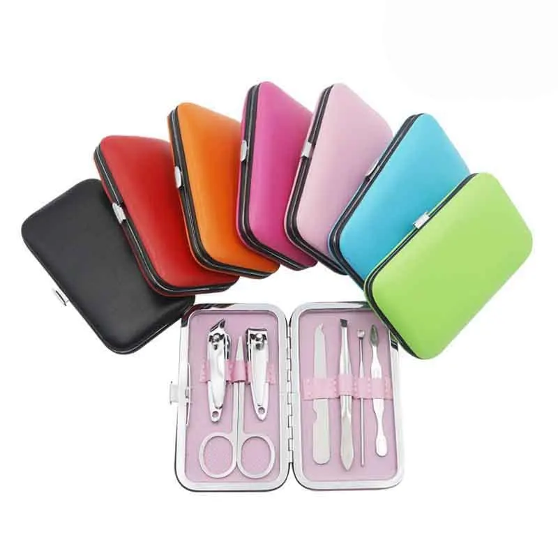 Lalasis wholesale 7pcs girls manicure pedicure set stainless steel nail clippers beauty personal nail care tool kits travel case