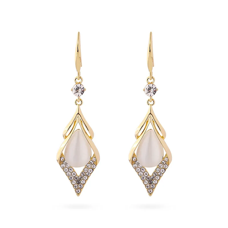 Luxury Water Drop Gold Plated Earrings Fashion Jewelry Women Charm Angel Tear Opal Tulip Petals Drop Earrings