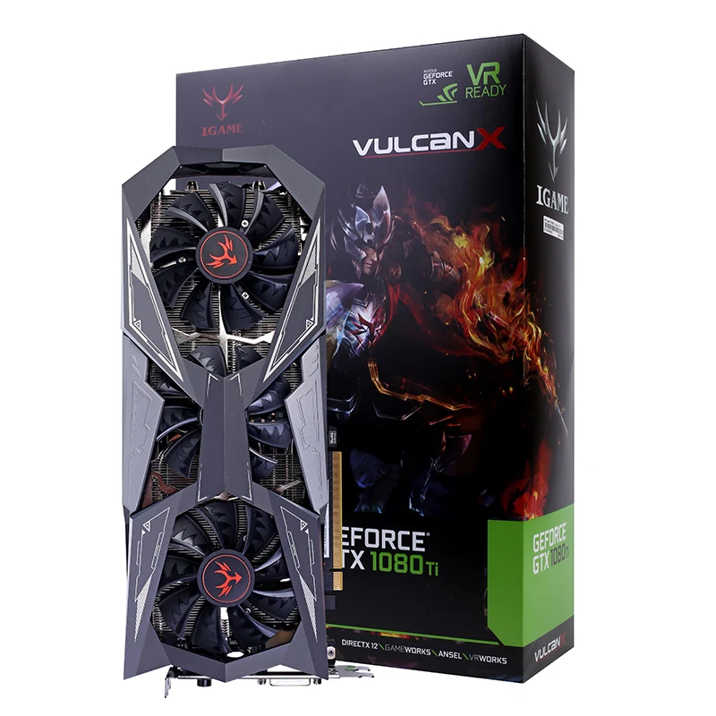 Игровая видеокарта Colorful iGame GeForce GTX1080Ti Vulcan X OC, 11 ГБ GDDR5X, 352 бит памяти