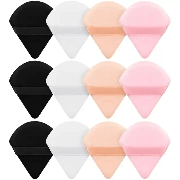 Hot Selling Logo Customized Cosmetic Flocking Heart Puff Velvet Makeup Loose Powder Puff Triangle Soft Dry Use