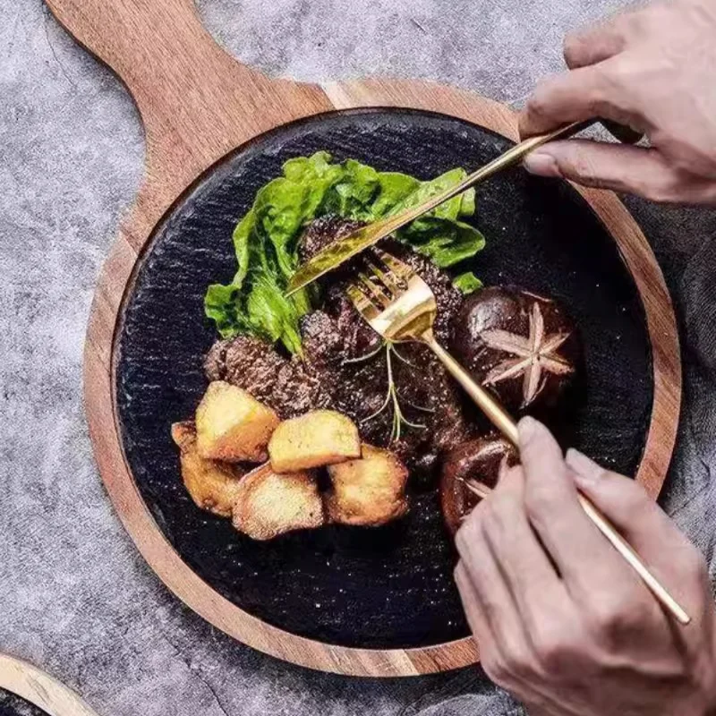 Beef Acacia wood slate western dinner plate oval steak wood tray sushi western food solid wood tray Slate Steak Board Platter
