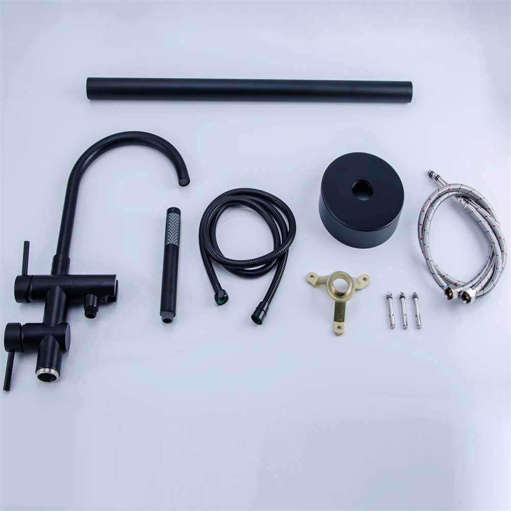 Aqua Gallery Bathroom Faucet Hot Cold Water Faucet Matt Black Finish Brass Floor Stand Bathtub Faucet