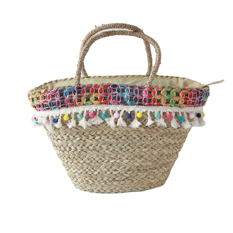 Beach tote summer handmade wholesale straw beach bag ladies bag
