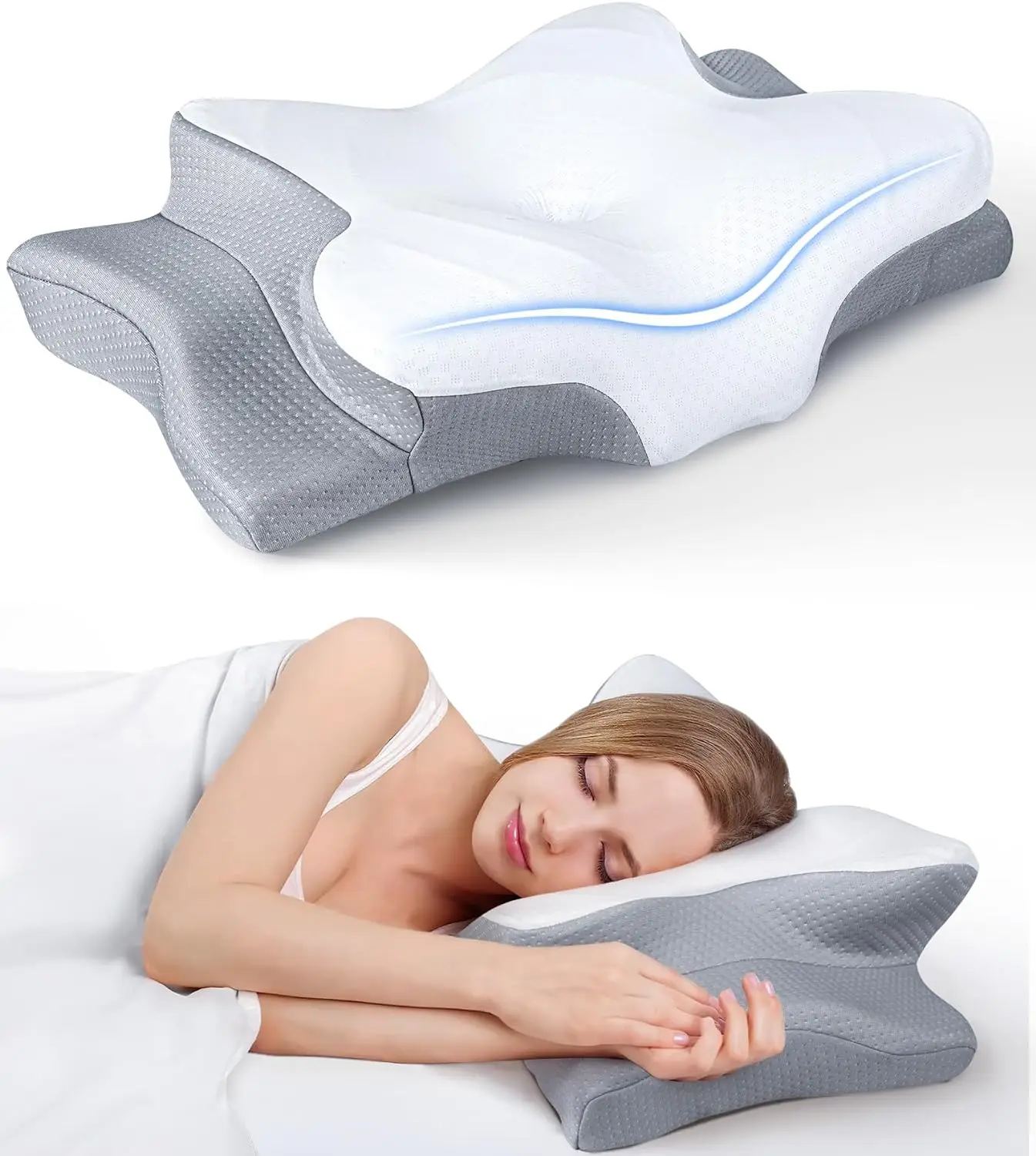 Wholesale Customized Cervical Pillow for Neck Pain Relief Contour Memory Foam Pillow with Cooling Cover Fabric Neck Support
