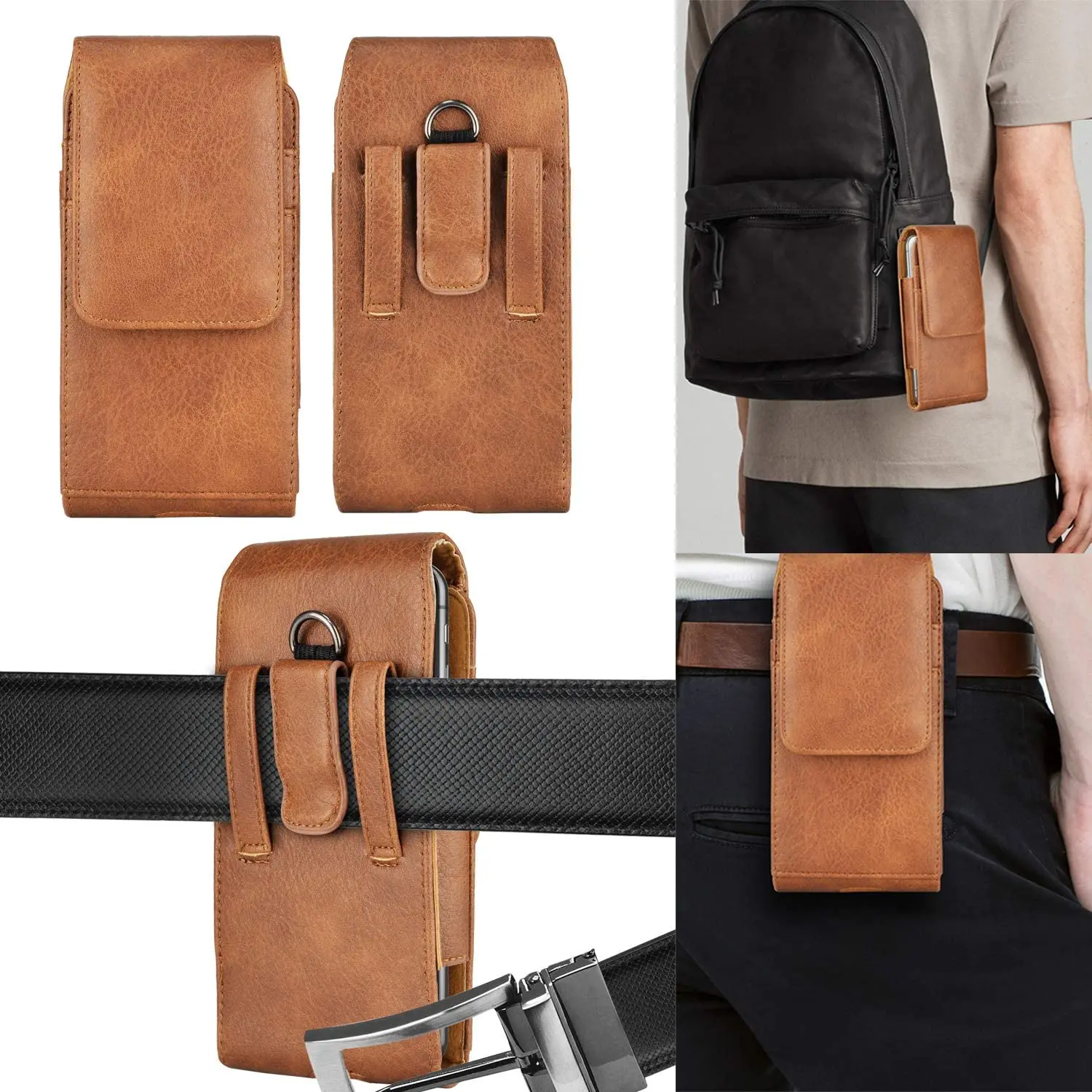 Universal Mobile Phone Belt Clip Holster PU Leather Belt Holder Pouch for Cell Phone 4' to 6.5'