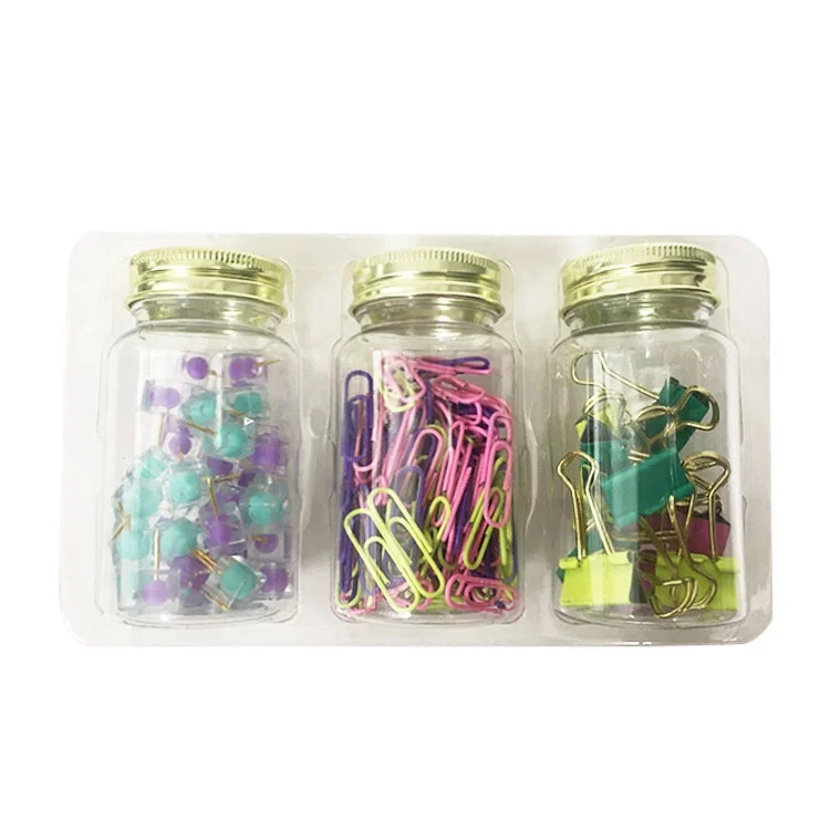 Bulk colorful binder and paper clips push pins office stationery set for school