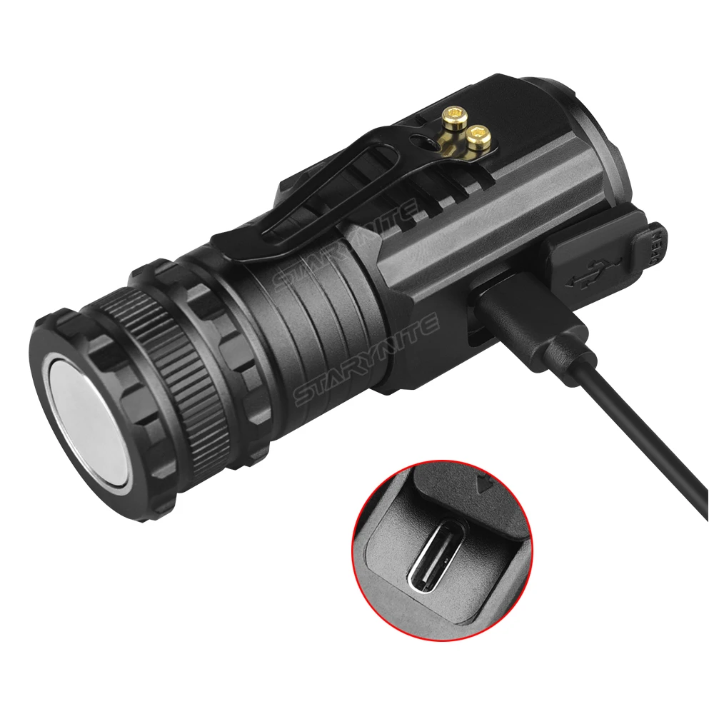 STARYNITE Hot Sales 1300 Lumens Mini USB-C Recharging 3*XHP35 Led 18350 Flashlight with Magnet and Clip