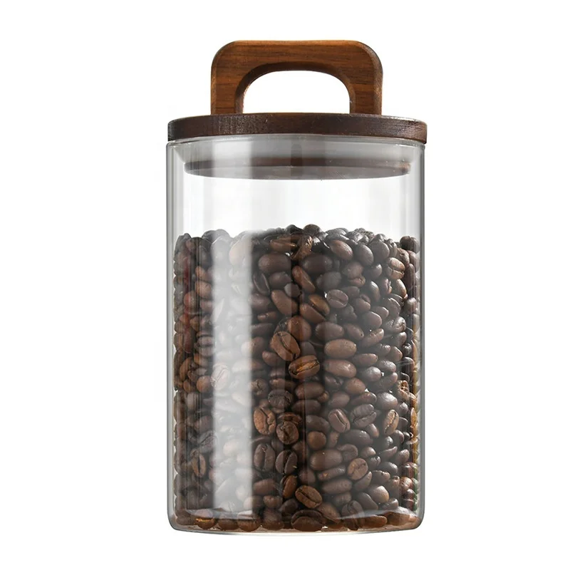Glass pantry storage containers glass jar coffee bean noodles storage jar canister set airtight sealing wooden lid