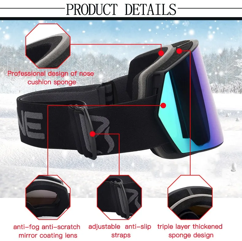 Hot Sale Unisex Custom Sport Snow Goggles Clear Frame PC Material Ski & Snowboard Glasses Fashionable Wholesale sunglasses Stock
