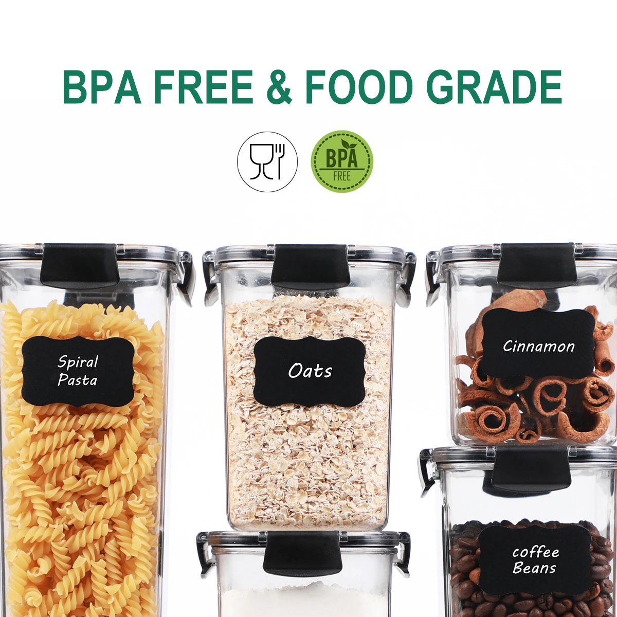 Large Airtight Food Storage Containers 5 Pieces BPA Free Plastic Cereal Containers Storage Set Kitchen and Pantry Organization