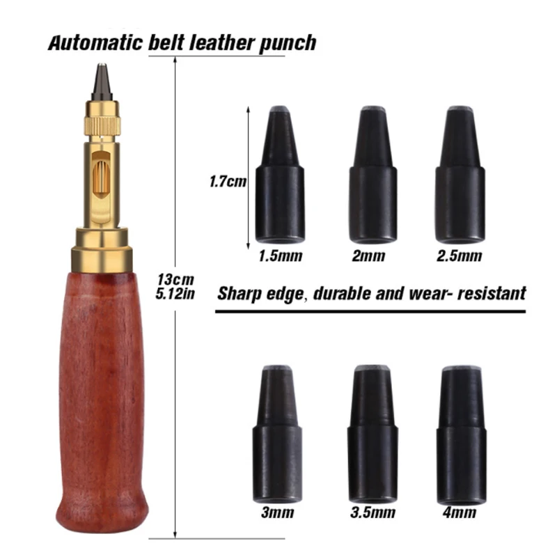 Changeable Tipes 6pcs Belt Hole Puncher Diy Leather Punch Rotary Punch Leather Tool Book Craft Drill Belts Hole Maker