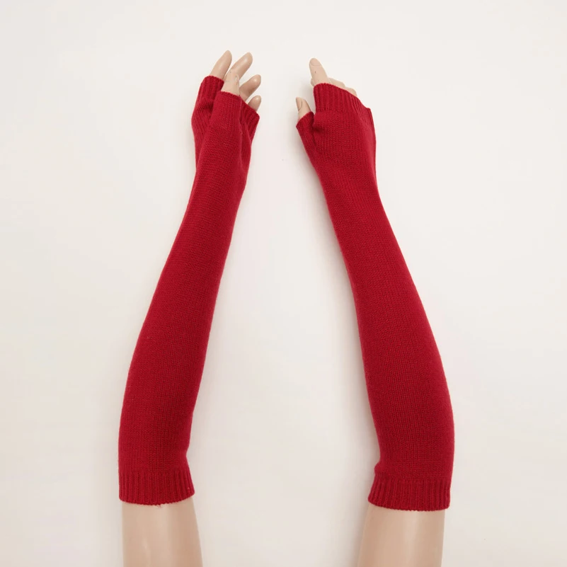 custom inner mongolian cashmere women warm winter glove ladies fashion knit fingerless cashmere gloves & mittens arm warmer