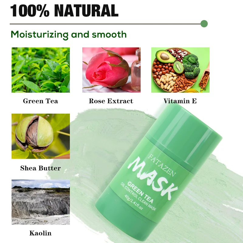 Private Label Natural Organic Facial Clay Mask Stick Green Tea Purifying Stick Mask Facial Clay Mud Solid Mask Stick 40g