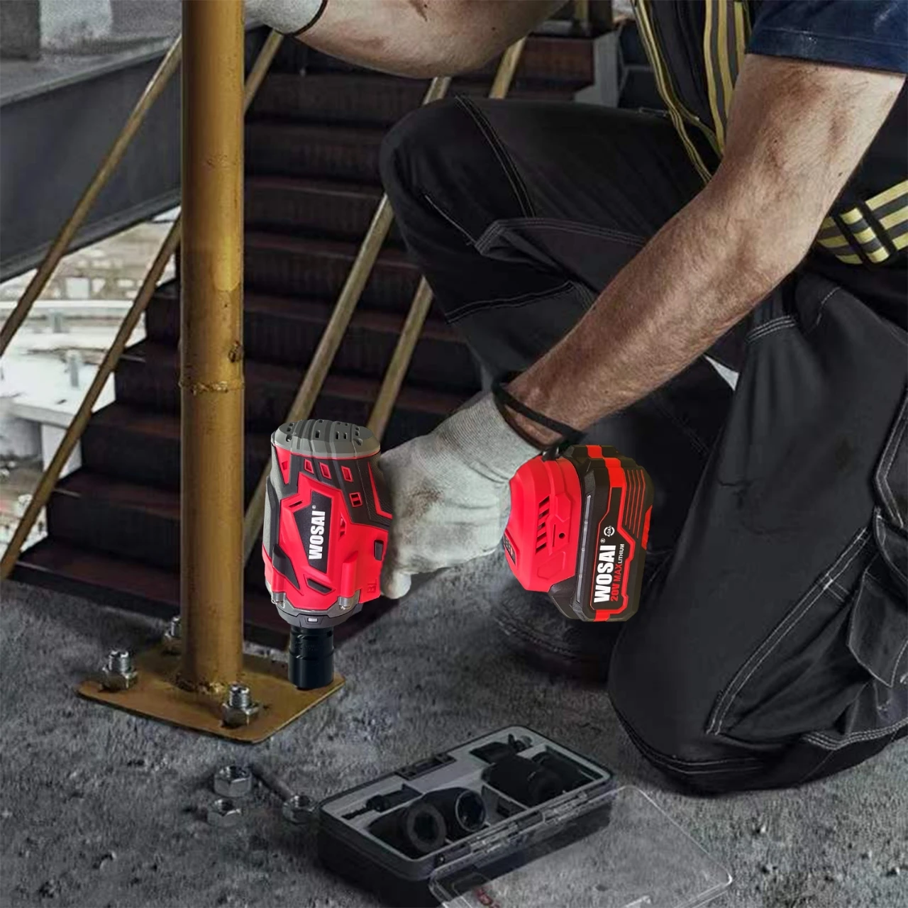 WOSAI Fast Charger Power Cordless Impact Wrench 1/2 Max Torque 850 Power Impact Wrenches With Li-Ion Battery