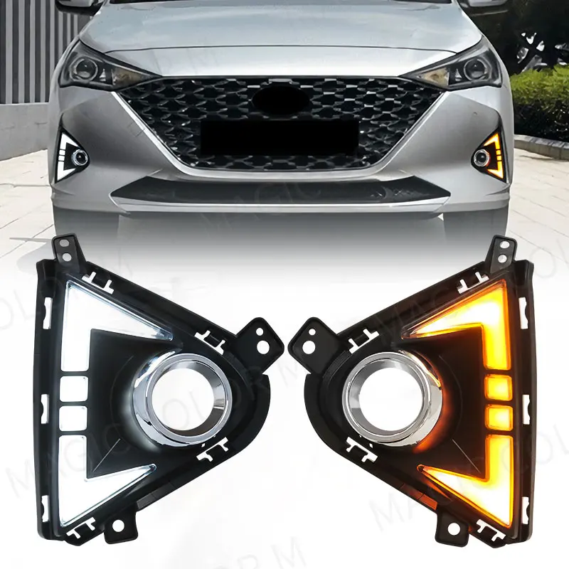 Car Accessories Amber White Led Turn Signal Daytime Running Light DRL Driving Fog Lamp For Hyundai Accent 2020 2021 2022