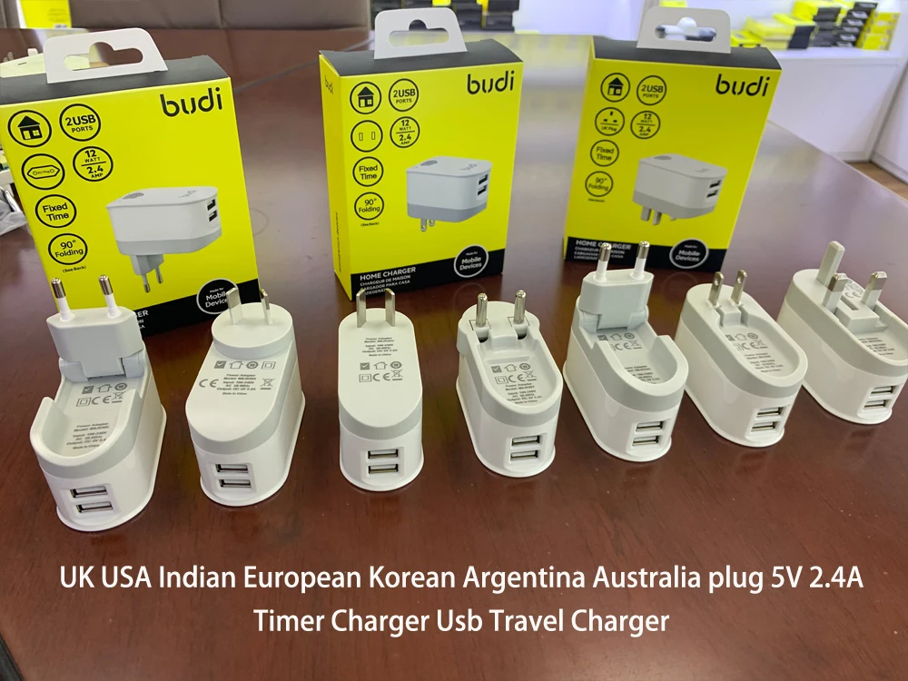 Manufacturer Supply 2a usb charger Dual usb 5v2.4a Wall Charger with foldable usb uk/eu/us Plug Charging Adapter with Timer