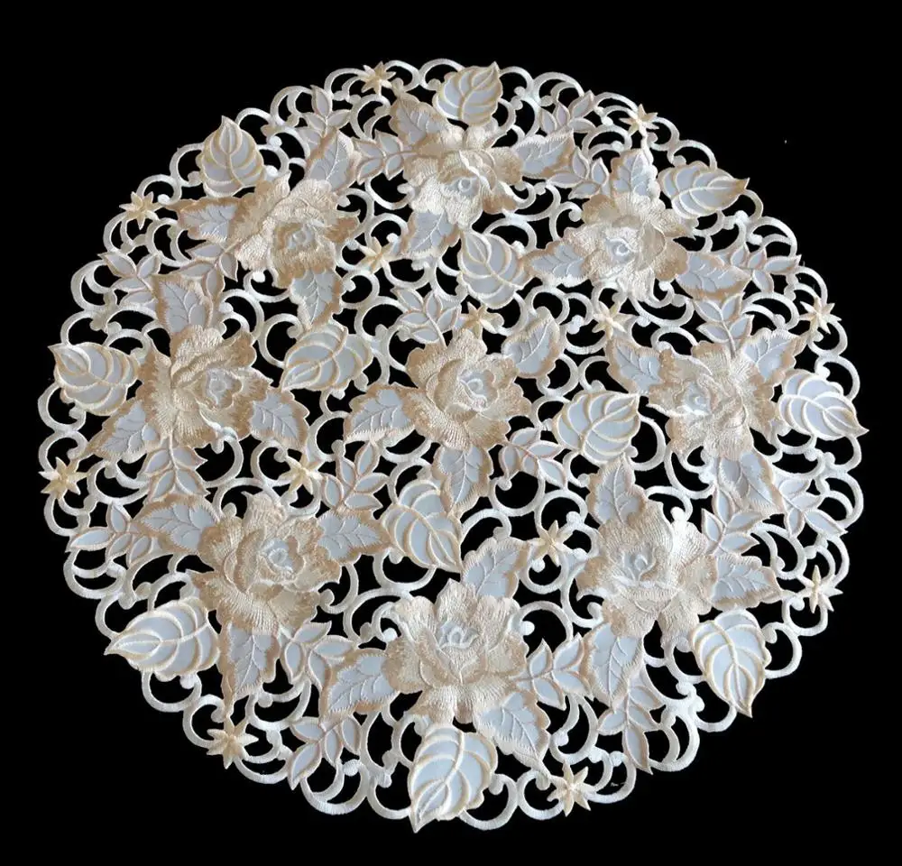 cutwork and embroidered polyester tablecloth