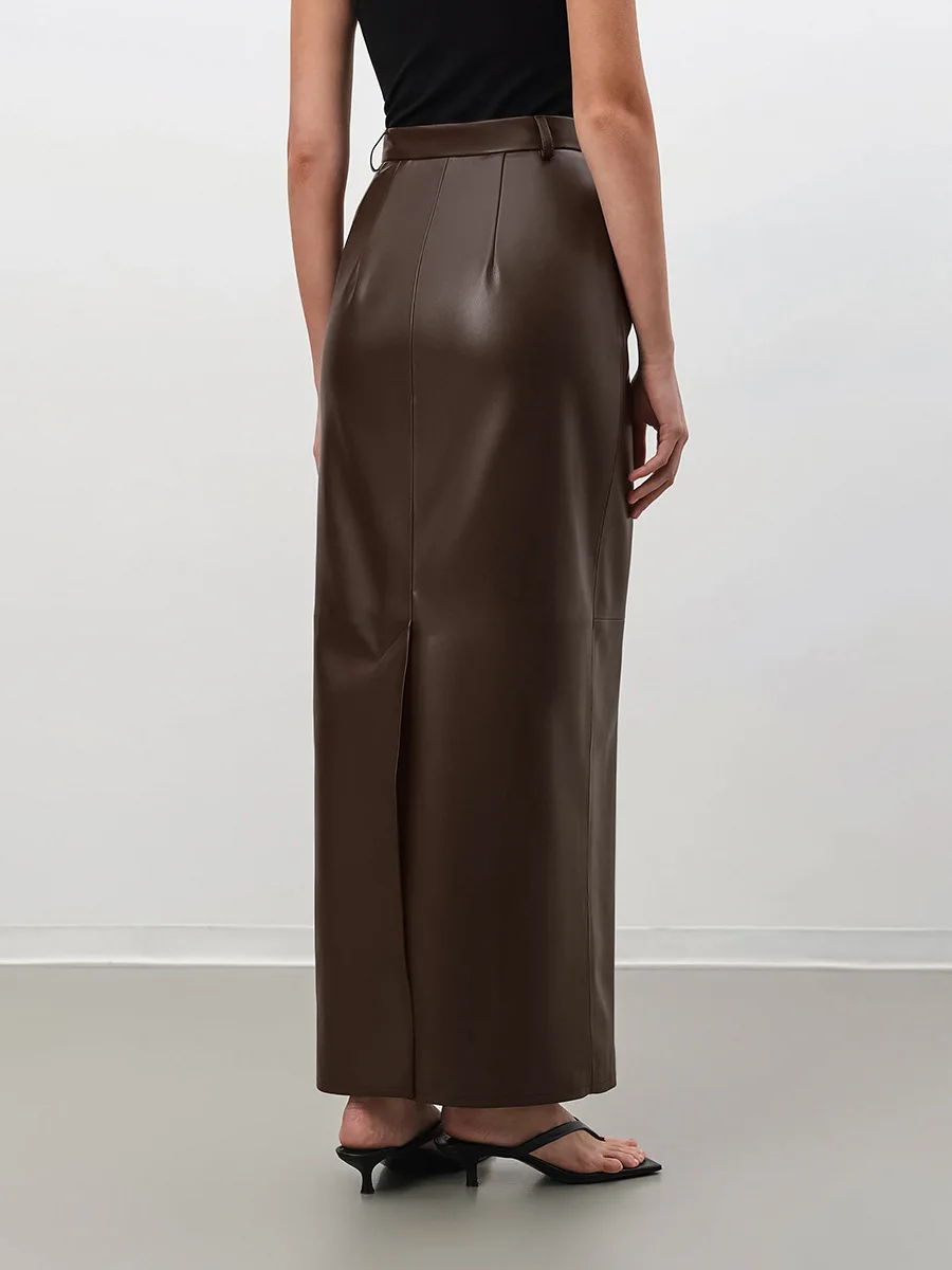 PU Leather Long Skirt Casual Straight Skirts Elegant Sexy High Waist Business Split Maxi Fleece for Women 2 Piece Knitted Custom Logo Clothing