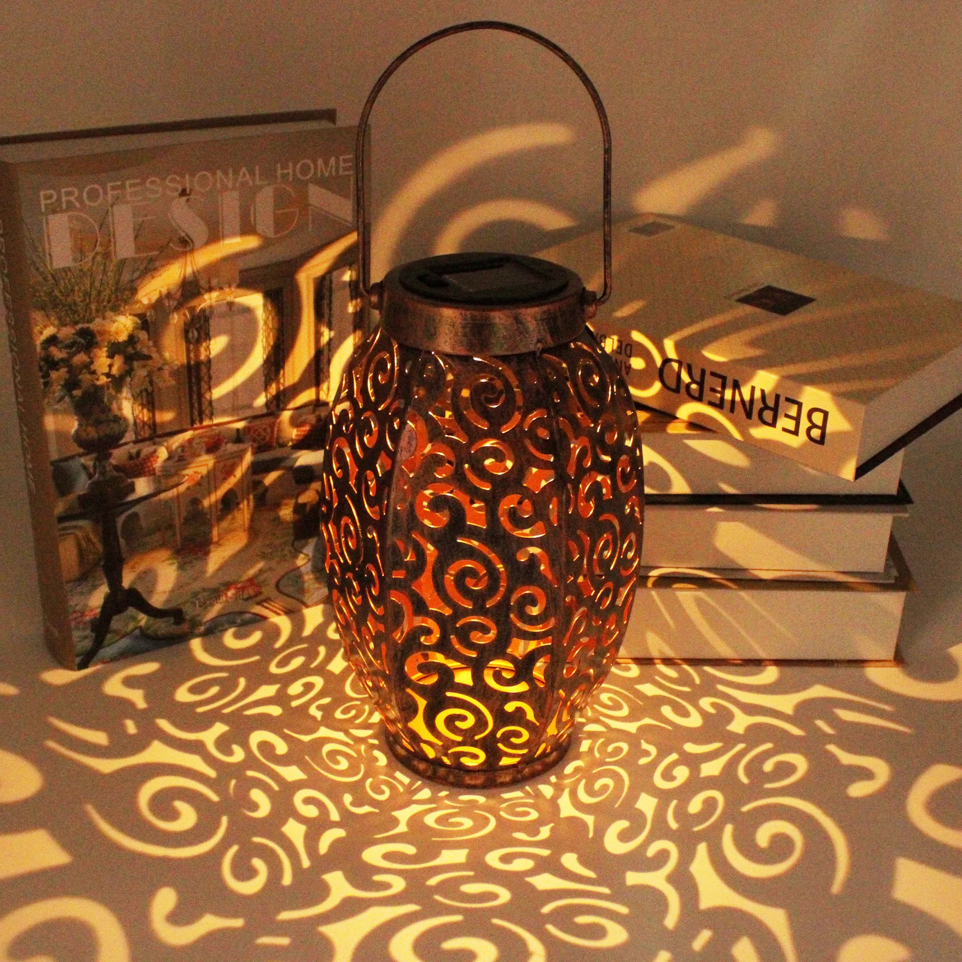 Creative wall lamps hanging lantern solar street lights iron projection lamp metal candle holders lanterns and candle jars