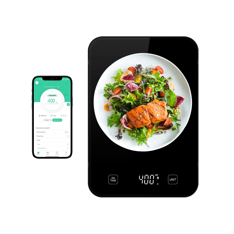 Home Use Glass Platform Smart Kitchen Scale Weighing Food Nutrition Analysis Bluetooth Balance With Tare Function