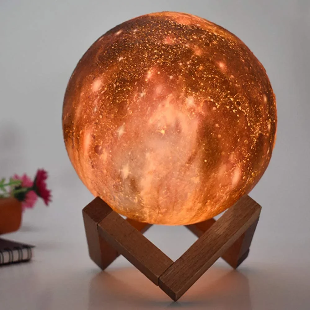 Whole sale 16 Colors 3D Star Moon Lamp with Wood Stand 3D Printing Touch & Remote Moon Lamp Night Light as gift for baby