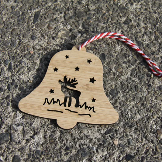 Деревянная бирка с колокольчиком для рождественской елки, подвесное украшение