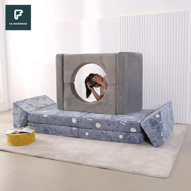 Pink colour Velvet Sofa Couches Children Sectional  Play foam couch 10pcs  Kids Play Game Sofa Creativity Kids Play Couch