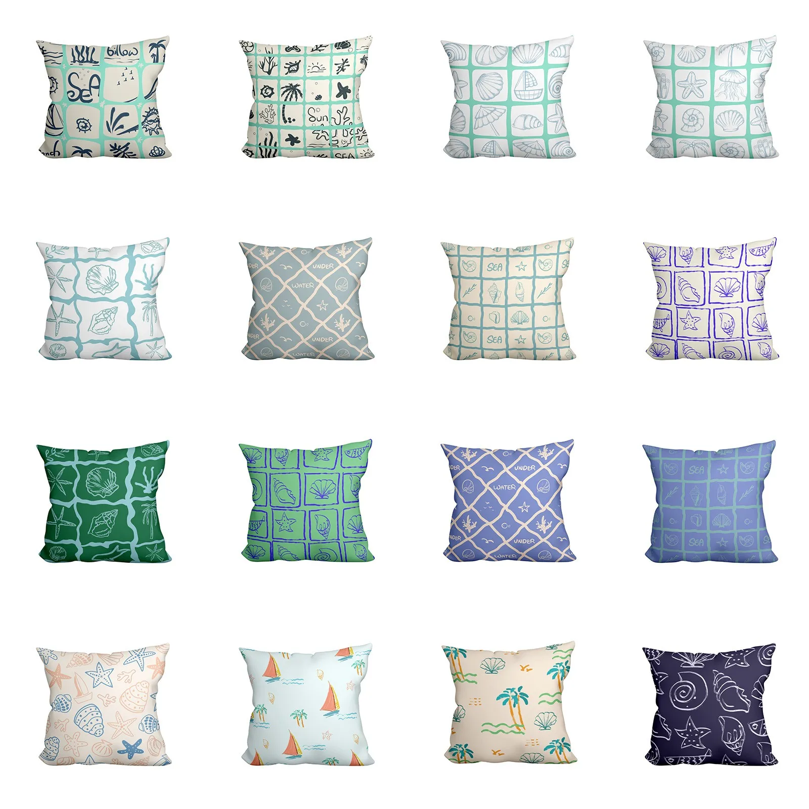 Wholesale Custom Sea Beach Shell Starfish Fashion Outdoor Printed Sublimation Cushions and Pillows Home Decor Sofa Pillowcases