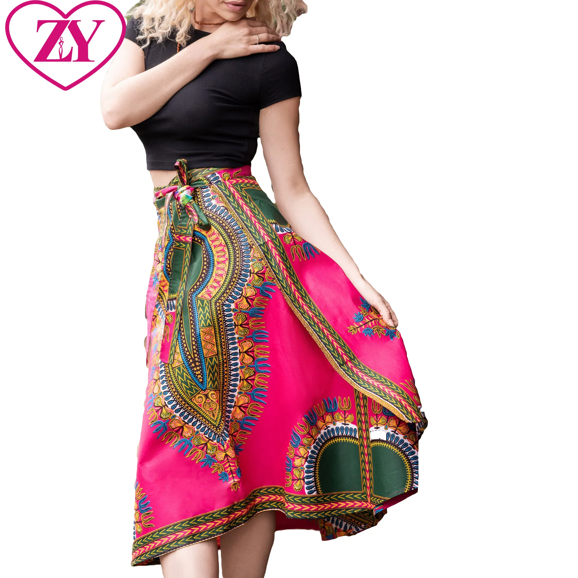 Personalized Custom Design Women African Print Clothing Pink Dashiki Maxi Skirt For 2021