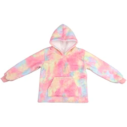 Custom Child Flannel Fleece Sherpa Fluffy Sweatshirt Oversized  Wearable Jumper Kid Blanket Hoodie