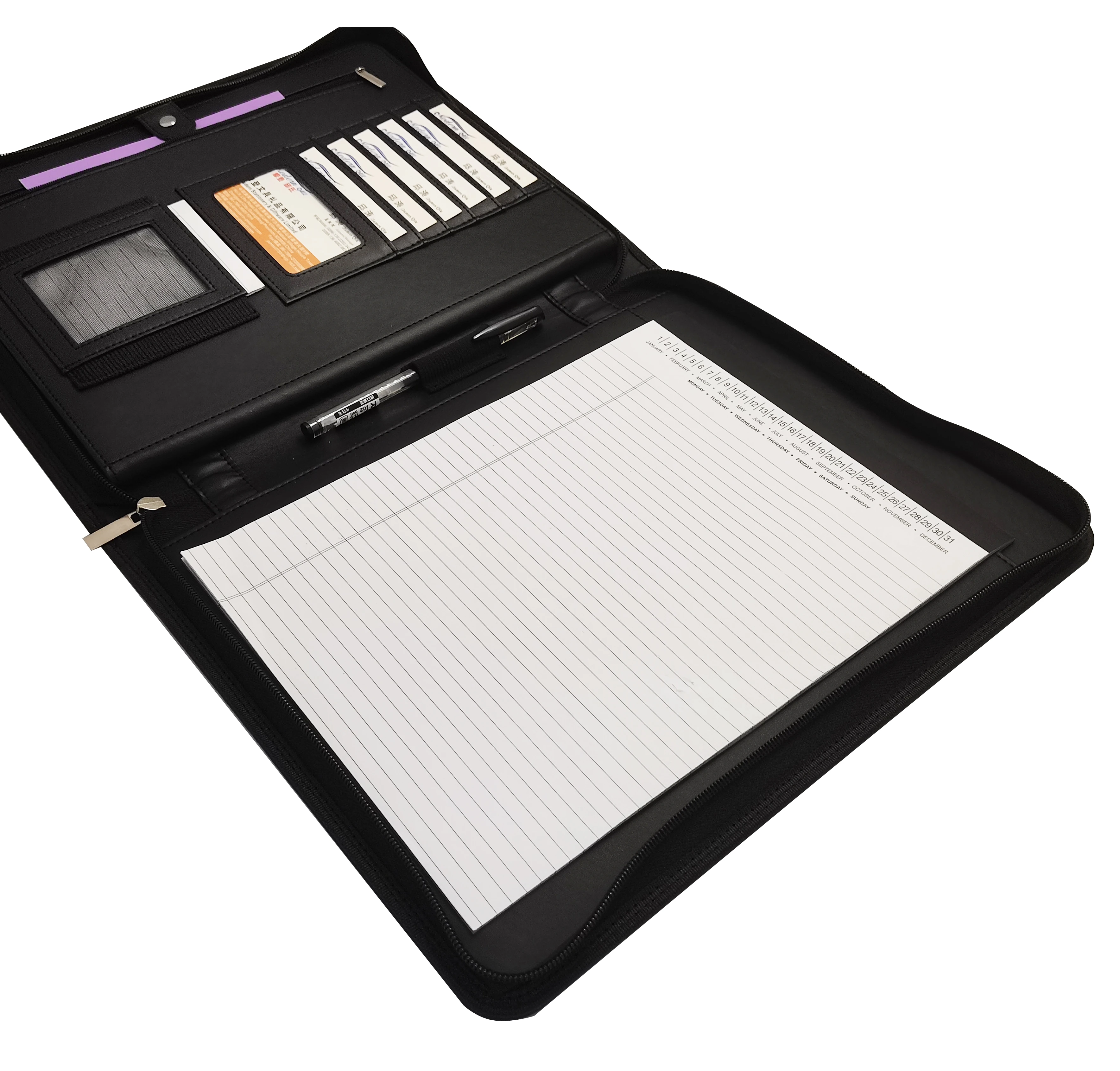 Modernqiu Custom Business Leather Portfolio A4 Leather Notepad Folder With Zipper Leather Padfolio Folder