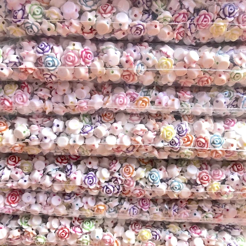 Cheap Plastic White Mixed Color Flower Rose Beads for DIY Bracelet Making