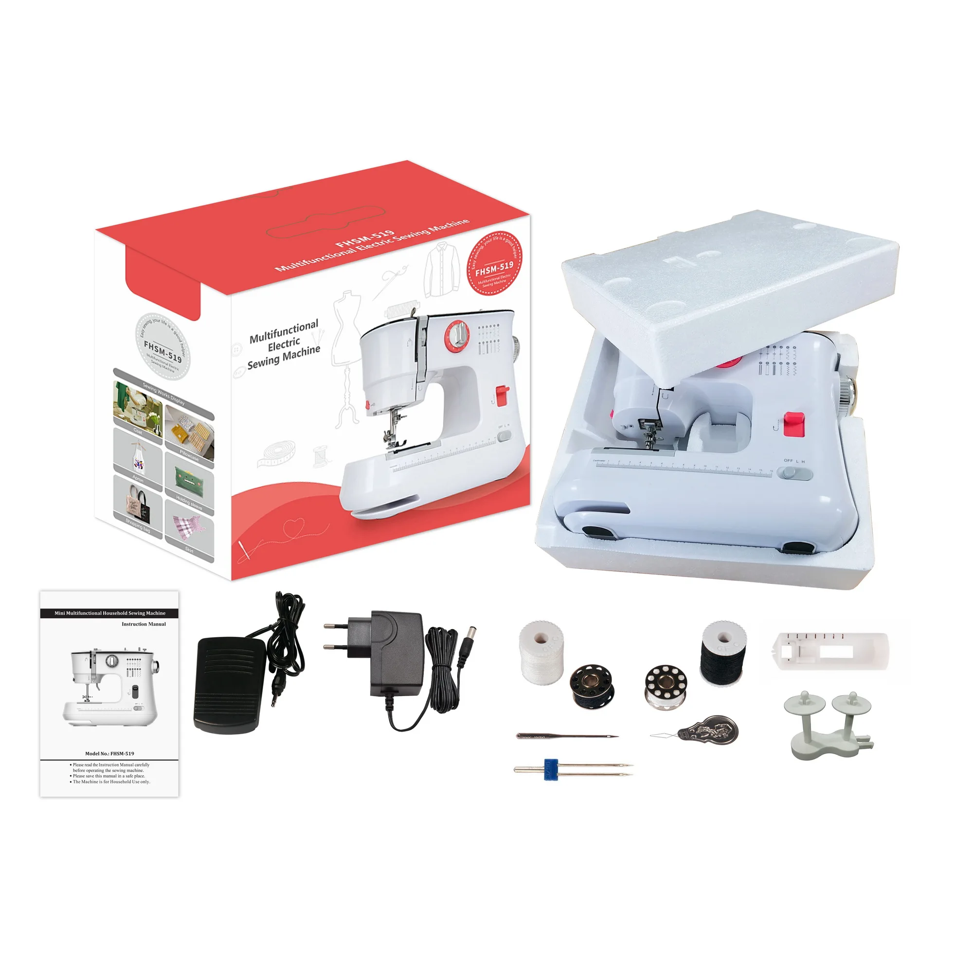 CE CB ROHS FHSM-519 t-shirt overlock sewing machine automatic hemming sewing machine maquina de coser casera